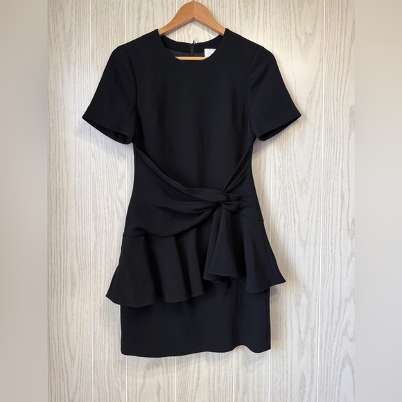 Cinq à Sept 5a7 Fontaine Dress Black Flounce Peplum Crepe Fabric Women's 4 EUC - Picture 4 of 6